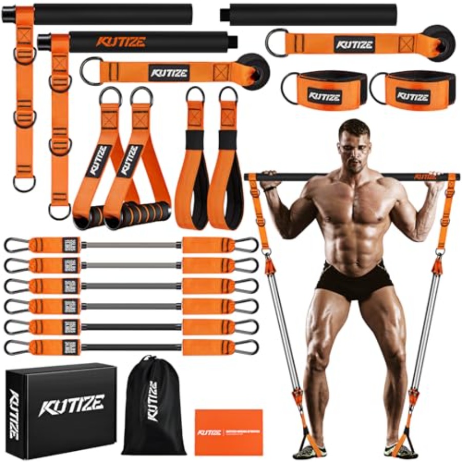 Pilates & Yoga Elastic Band - Pilates Bar Kit with Resistance Bands,