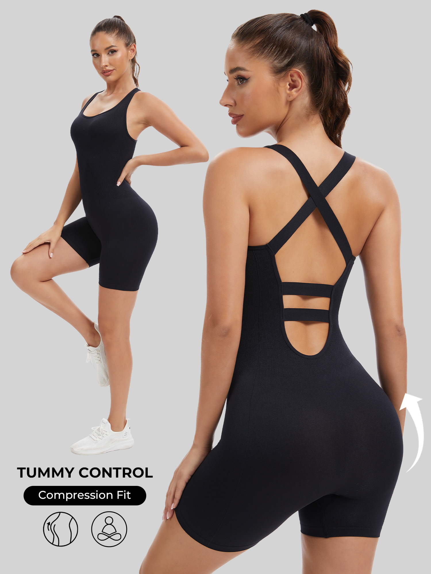 Pilates Yoga Sport - Knit Booty Lifting Bodysuit, Quick-Dry Running
